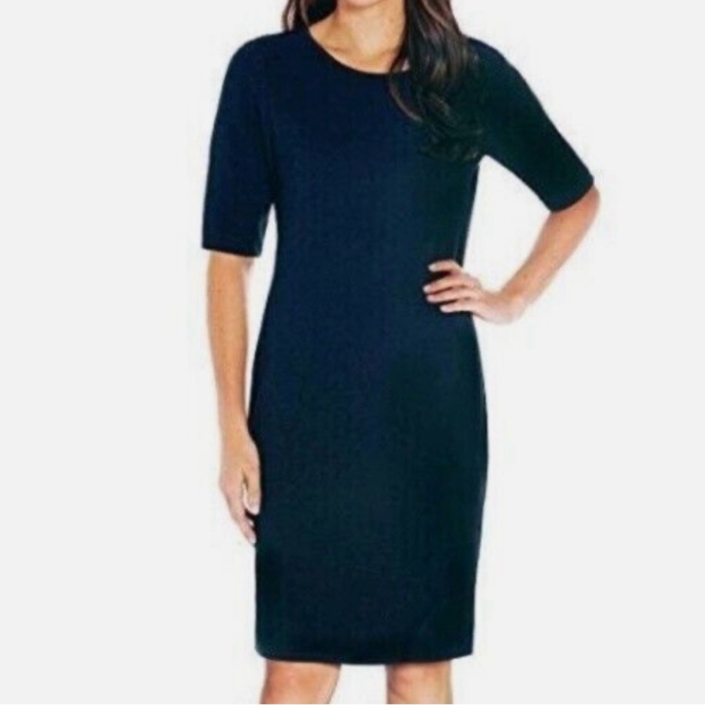 Mario Serrani Navy Textured Knit Stretch Dress Crew Neck Women’s L